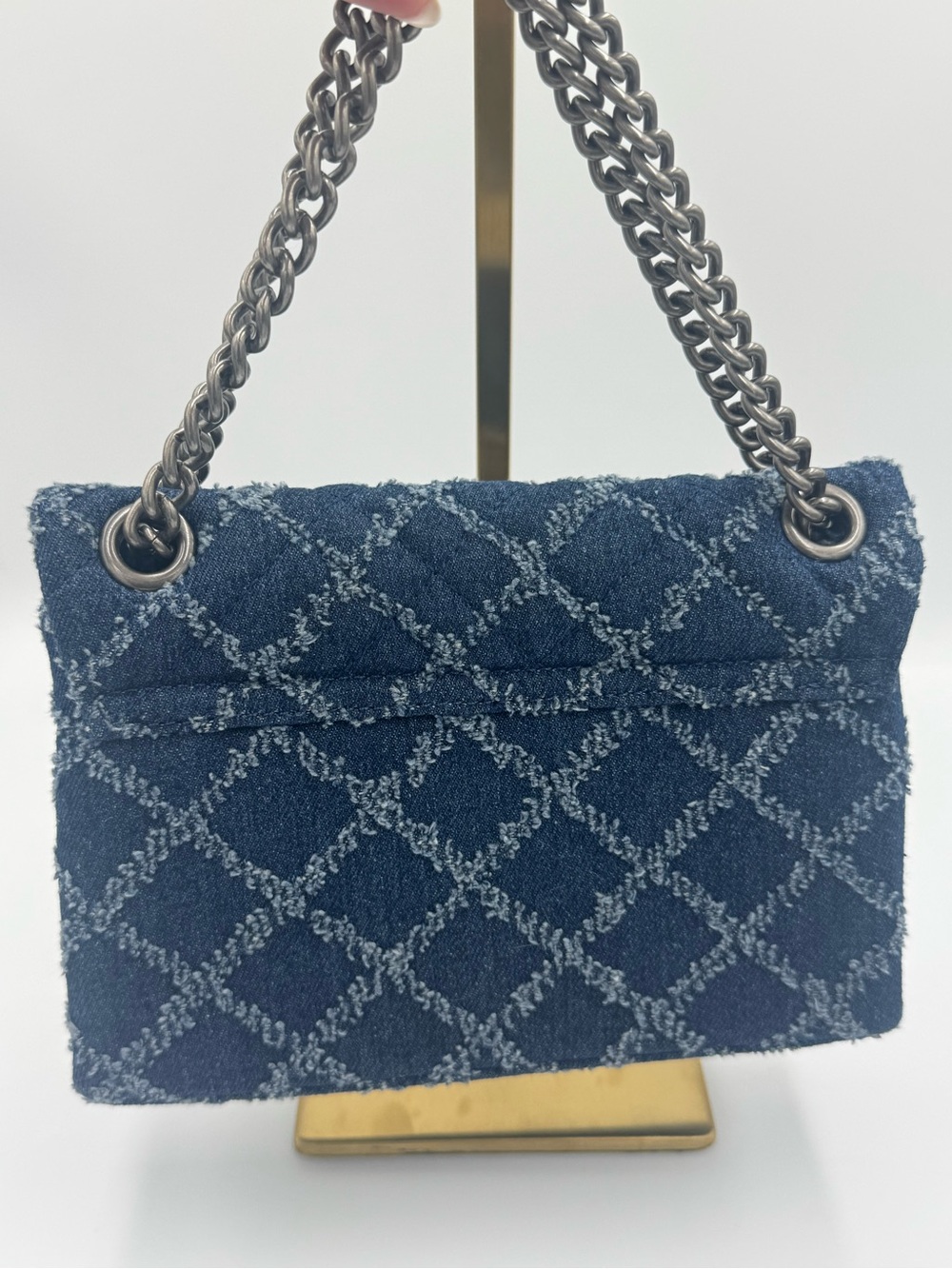 Kurt Geiger Brixton Denim Quilted Two-Way Bag w/ Pewter Tone Hardware & Dust Bag - Picture 5 of 13